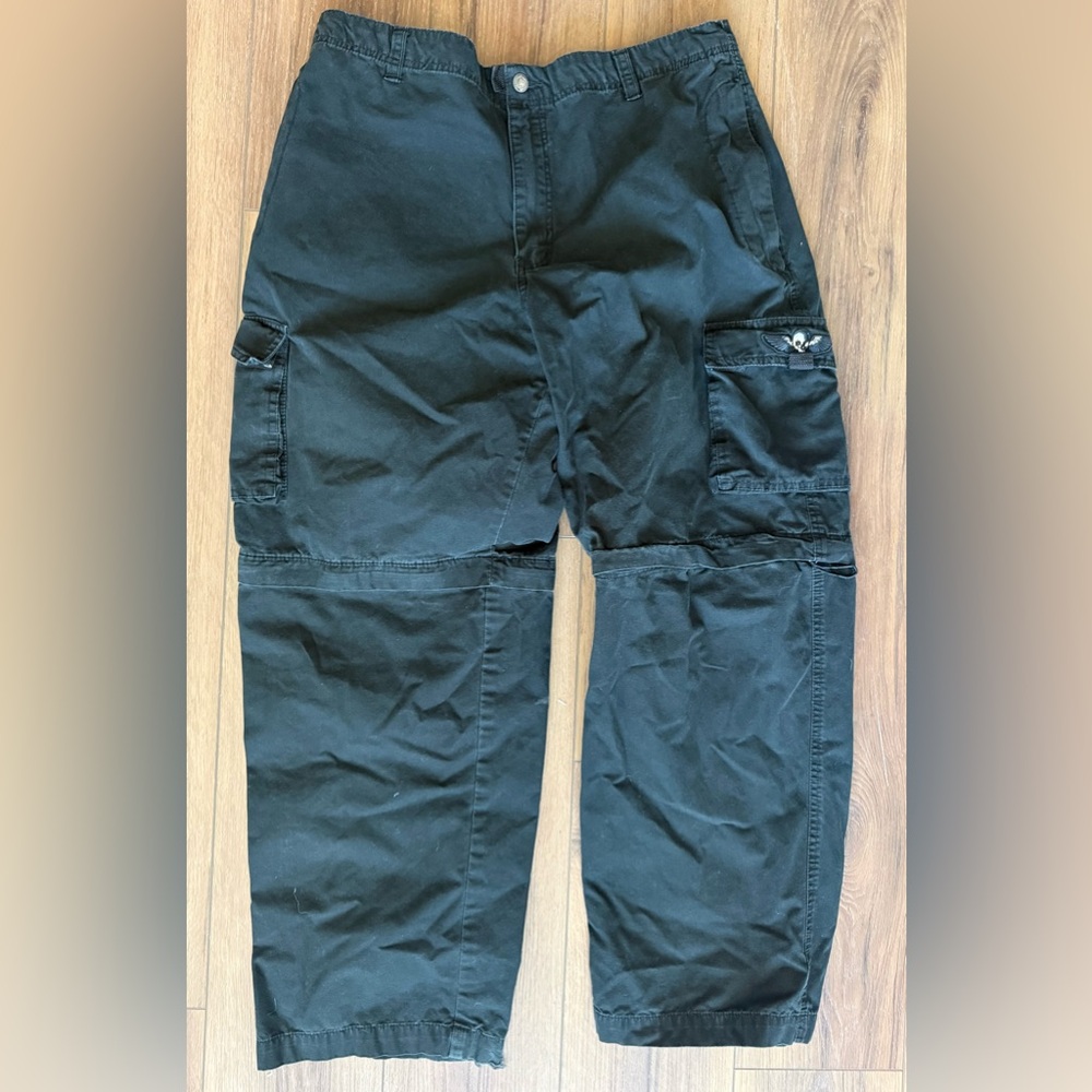 Harley Davidson Mens Cargo Pants Zip‎ Off Shorts Black Sz 38 Wide Leg
